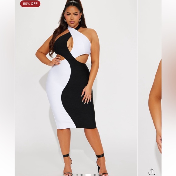 Fashion Nova Contrast Bandage Midi Dress - Black and White - Picture 4 of 5